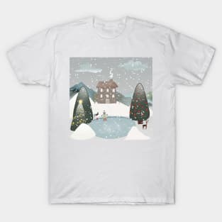 snowy winter ice skating scene T-Shirt